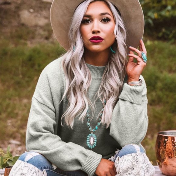 New Cozy Gray Oversized Sweater Sweatshirt - Picture 3 of 6